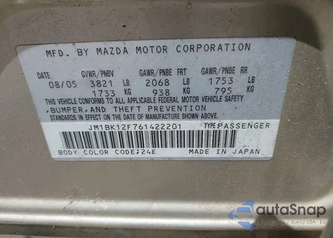 2006 Mazda Mazda3 I from USA, damaged, VIN JM1BK12F761422201